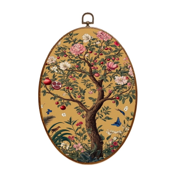 Canvas Wall Art Boho Vintage Flower Leaves Plant Animal Retro Indian Bohemian Oval Framed Canvas Prints Vintage Wall Hanging Decor for Home Office Nursery Family Gift 8.6"x11.4"