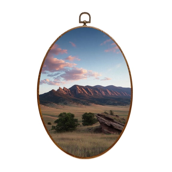Canvas Wall Art Boulder Colorado Flatirons Oval Framed Canvas Prints Vintage Wall Hanging Decor for Home Decorations 8.6"x11.4"