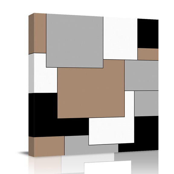 Canvas Wall Art, Brown Black Grey Framed Canvas Prints for Bathroom Desk, Middle Century Irregular Geo Abstract Art Small Gallery Wrapped Wall Decor for Home Office, Gifts, 8"x8" Ship Next Day