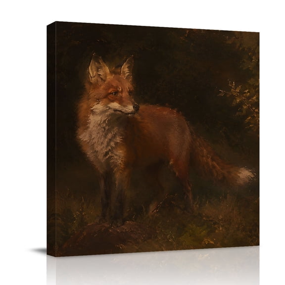 Canvas Wall Art, Brown Fox Framed Canvas Prints for Bathroom Desk, Vintage Wildlife Rustic Country Small Gallery Wrapped Wall Decor for Home Office, Gifts, 8"x8" Ship Next Day