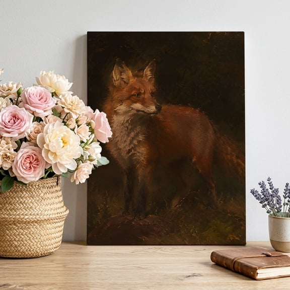 Canvas Wall Art, Brown Fox Framed Canvas Prints for Living Room Bedroom, Vintage Wildlife Rustic Country Gallery Wrapped Wall Decor for Home Office, Gifts, 12"x16" Ship Next Day