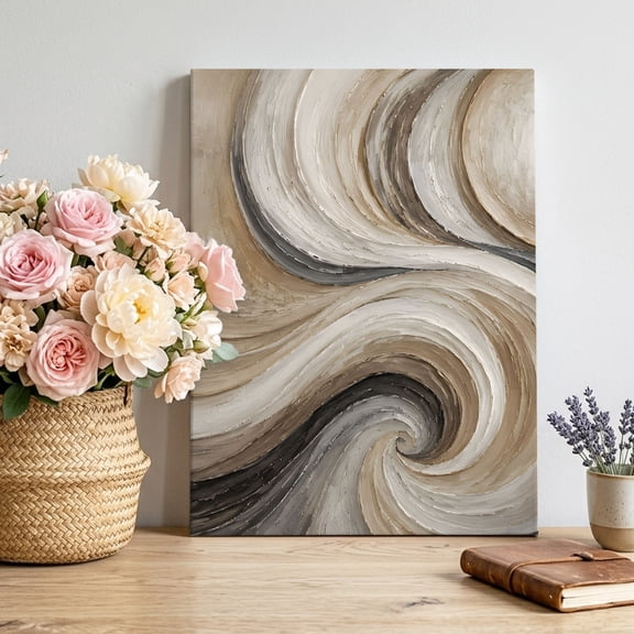 Canvas Wall Art, Brown Grey Abstract Framed Canvas Prints for Living Room Bedroom, Vintage Swirl Ombre Fluid Art Modern Large Gallery Wrapped Wall Decor for Home Office, Gifts, 16"x20" Ship Next Day