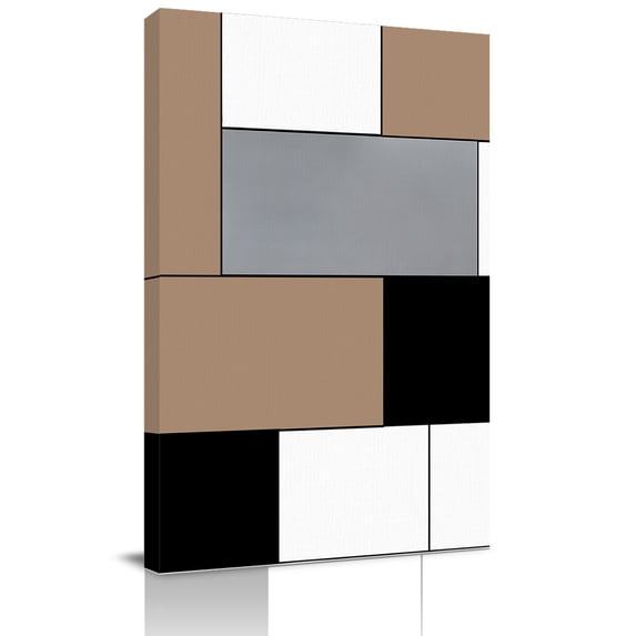 Canvas Wall Art, Brown Grey Framed Canvas Prints for Kitchen Bedroom, Modern Brown Geometric Small Gallery Wrapped Wall Decor for Home Office, Gifts, 8"x12" Ship Next Day
