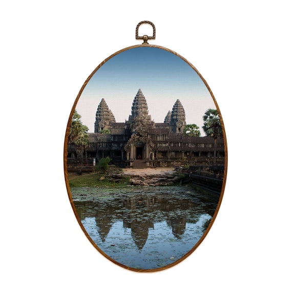 Canvas Wall Art Building angkor before sunset cambodia waters Oval Framed Canvas Prints Vintage Wall Hanging Decor for Home Decorations 8.6"x11.4"