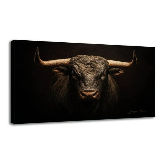 Canvas Wall Art Bull Print Barnhouse Wall Art Horns Face Fur Nose Oil Painting Wall Decor for Living Room Bathroom Bedroom Office 20" x 40" Art Paintings, Ready to Hang