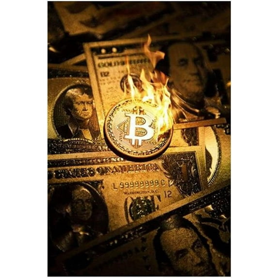 Canvas Wall Art Burning Gold Bitcoin Canvas Print Artwork Coin Art Wall Art Paintings Modern Picture Print Unframed for Living Room Dinning Room Bedroom Bathroom Home Decor 12x18inch