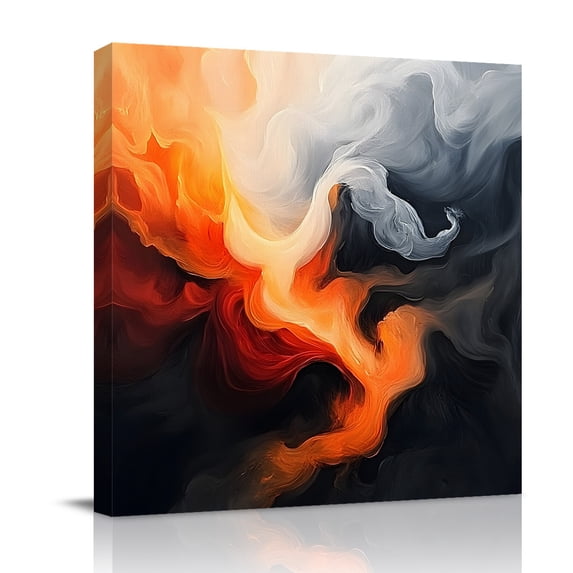 Canvas Wall Art, Burnt Orange Black Abstract Art Framed Canvas Prints for Living Room Bathroom, Modern Art White Gallery Wrapped Wall Decor for Home Office, Gifts, 12"x12" Ship Next Day