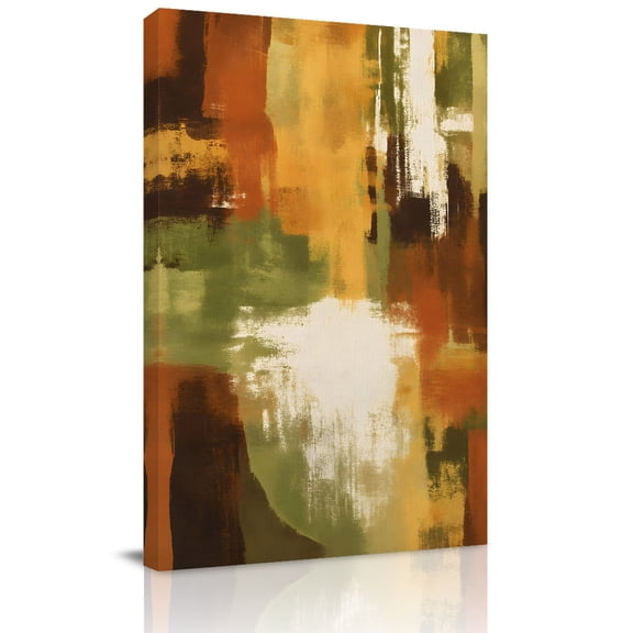 Canvas Wall Art, Burnt Orange Fall Framed Canvas Prints for Living Room Bedroom, Thanksgiving Sage Green Abstract Autumn Extra Large Gallery Wrapped Wall Decor for Home Office, Gifts, 24"x36"