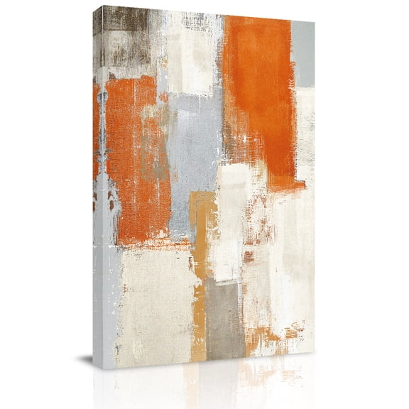 Canvas Wall Art, Burnt Orange Framed Canvas Prints for Kitchen Bedroom, Modern Geometric Grey Oil Painting Abstract Small Gallery Wrapped Wall Decor for Home Office, Gifts, 8"x12" Ship Next Day