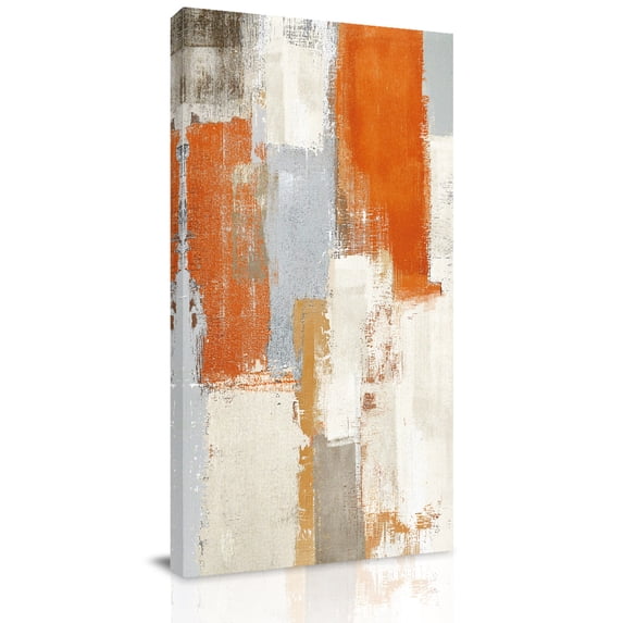 Canvas Wall Art, Burnt Orange Framed Canvas Prints for Living Room Hallway, Modern Geometric Grey Oil Painting Abstract Gallery Wrapped Wall Decor for Home Office, Gifts, 30"x60" Ship Next Day