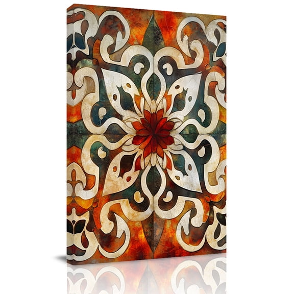 Canvas Wall Art, Burnt Orange Green Framed Canvas Prints for Kitchen Bedroom, Vintage Abstract Flowers Small Gallery Wrapped Wall Decor for Home Office, Gifts, 8"x12" Ship Next Day