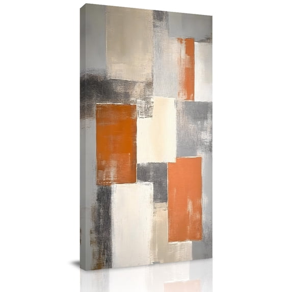 Canvas Wall Art, Burnt Orange Grey Framed Canvas Prints for Hallway Bedroom, Modern Abstract Oil Painting Oversized Gallery Wrapped Wall Decor for Home Office, Gifts, 24"x48" Ship Next Day