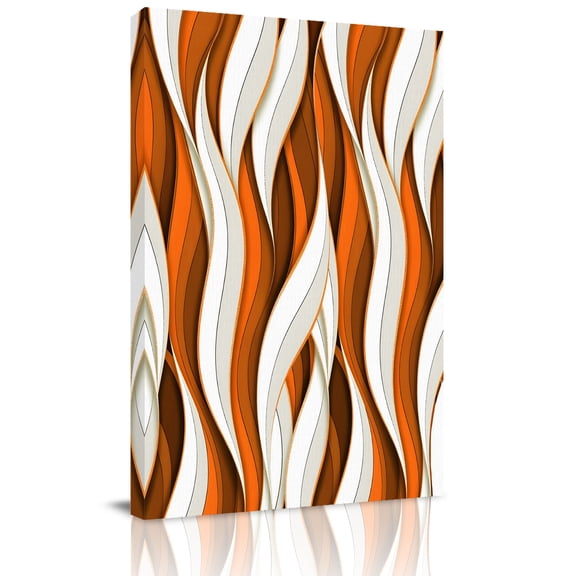 Canvas Wall Art, Burnt Orange White Moire Framed Canvas Prints for Bathroom Hallway, Modern Abstract Art Small Gallery Wrapped Wall Decor for Home Office, Gifts, 8"x10" Ship Next Day