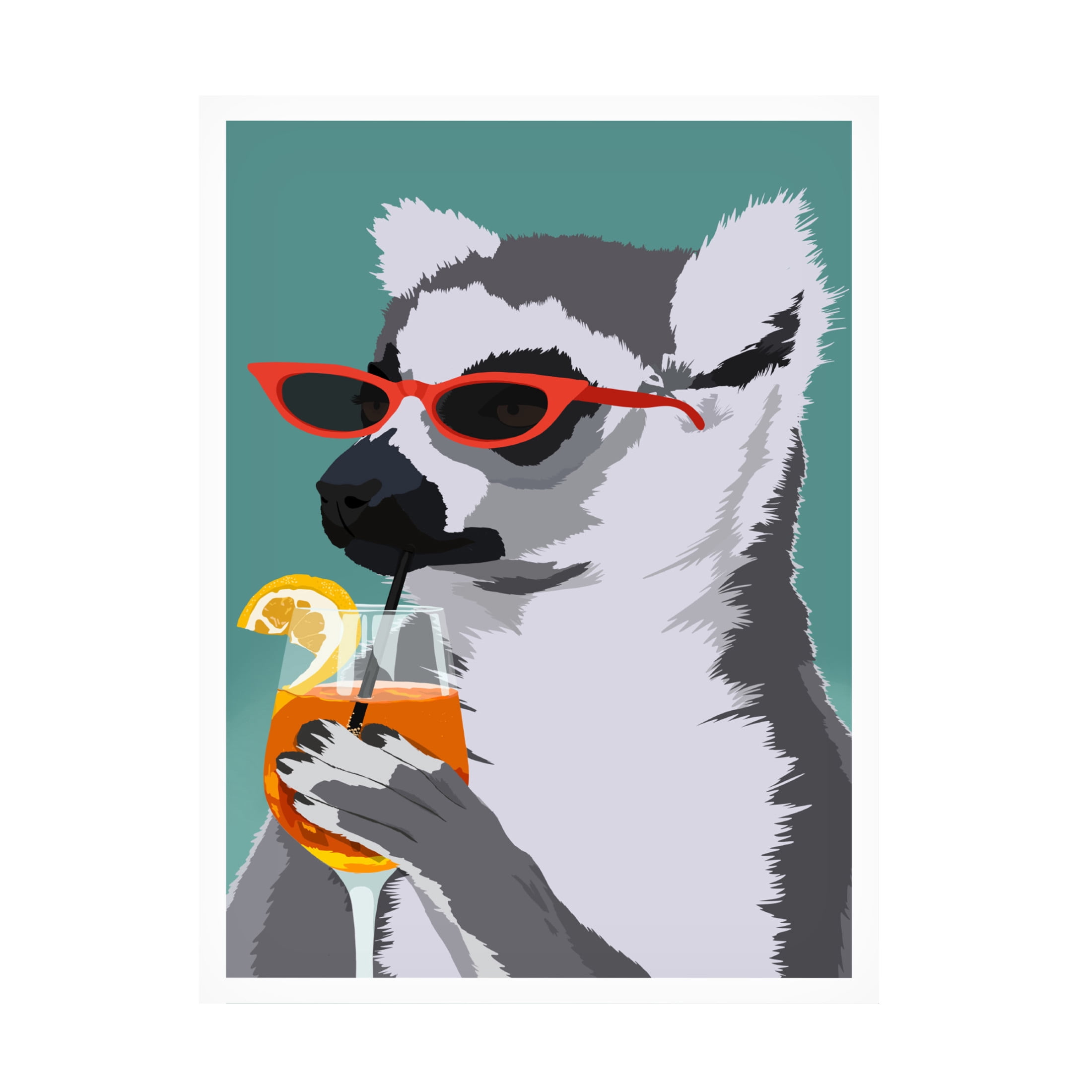 Canvas Wall Art - Bykammille  'Jugdy Lemur With Drink' Wall Art for Living Room, Bedroom, or Office Décor by Trademark Fine Art - 35 x 47 Inches