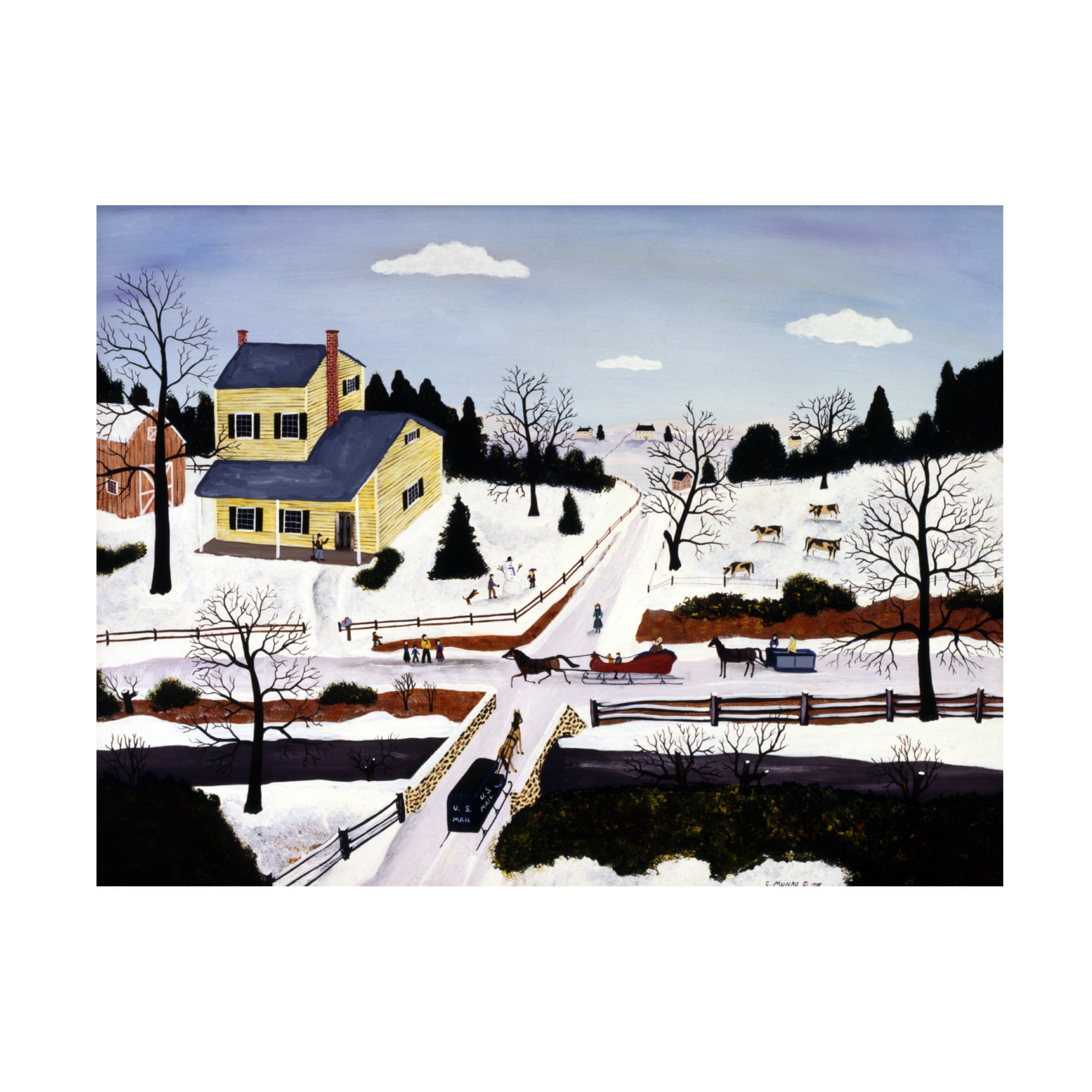 Canvas Wall Art - C Munro 'Winter at the Crossroads' Wall Art for Living Room, Bedroom, or Office Décor by Trademark Fine Art - 47 x 35 Inches