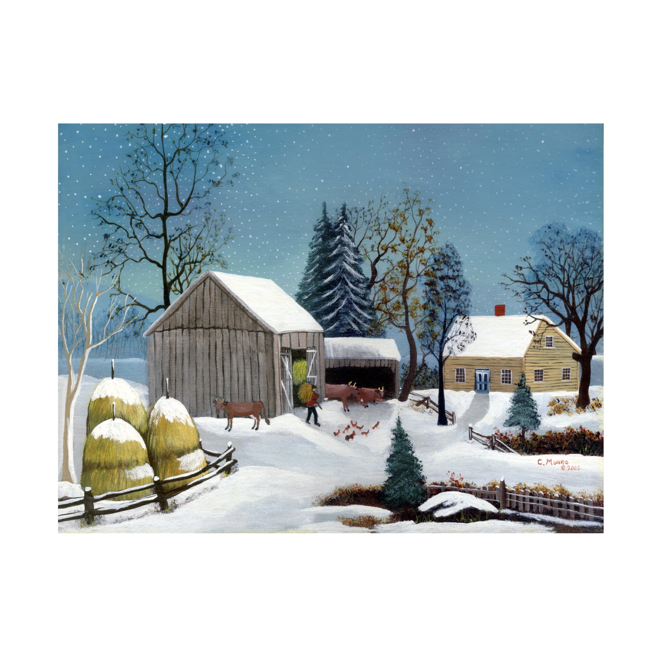 Canvas Wall Art - C Munro 'Winter in the Barnyard' Wall Art for Living Room, Bedroom, or Office Décor by Trademark Fine Art - 47 x 35 Inches