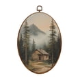 thumbnail image 1 of Canvas Wall Art Cabin Woods Pine Tree Mountain Forest Country Farmhouse Green Mountain Oval Framed Canvas Prints Hunting Theme Wall Hanging Decor for Cabin Lodge 8.6"x11.4", 1 of 7