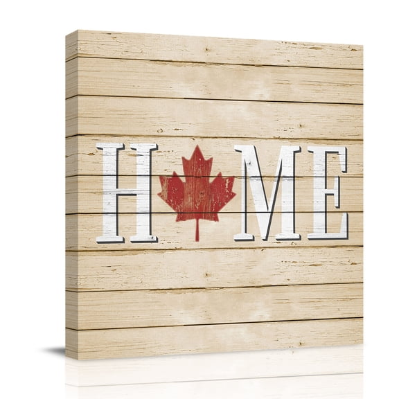Canvas Wall Art, Canada Maple Home Framed Canvas Prints for Bathroom Desk, Red Leaf Vintage Farmhouse Grey Wooden Small Gallery Wrapped Wall Decor for Home Office, Gifts, 8"x8" Ship Next Day