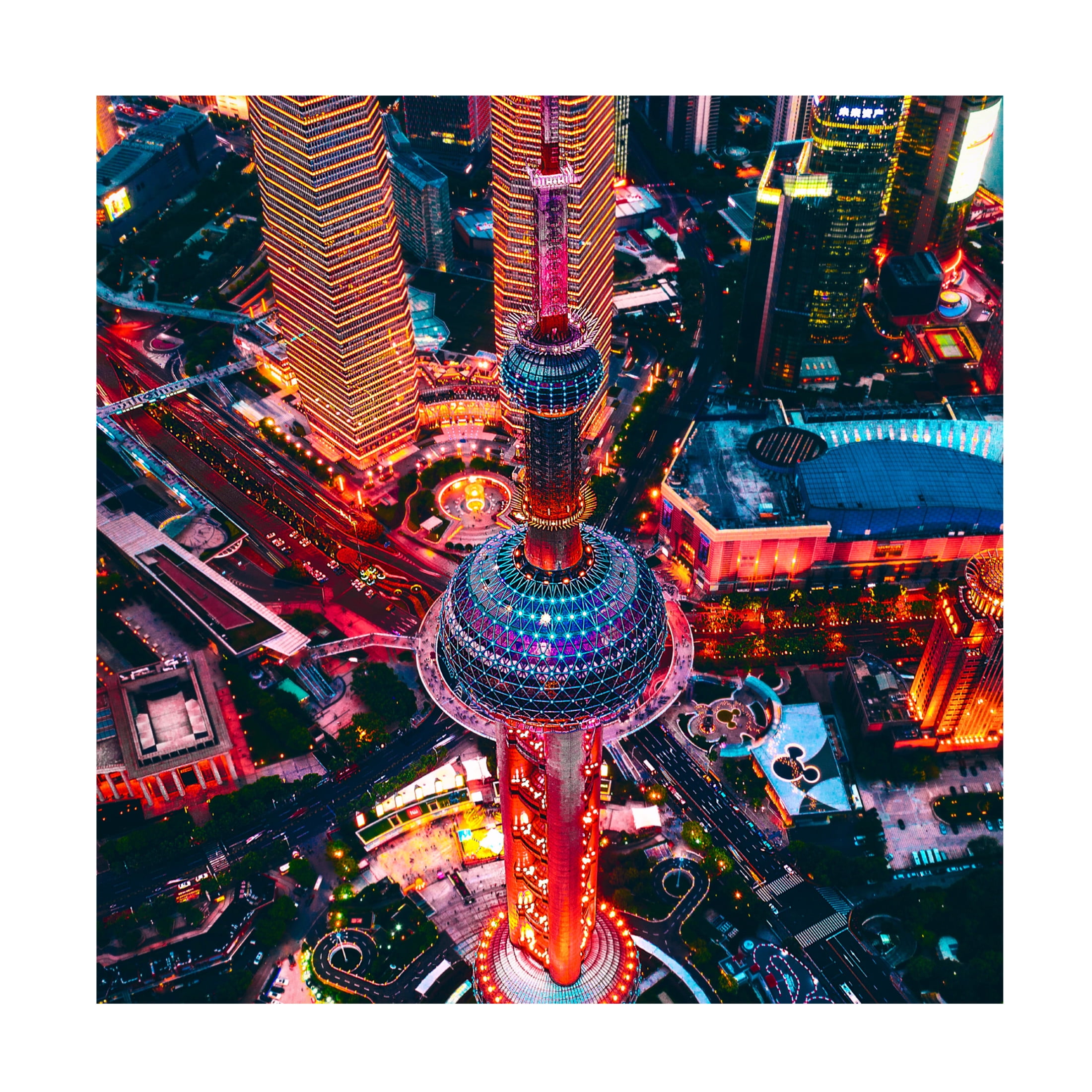 Canvas Wall Art - Carmine Chiriaco 'Oriental Pearl Tower' Wall Art for Living Room, Bedroom, or Office D?cor by Trademark Fine Art - 14 x 14 Inches