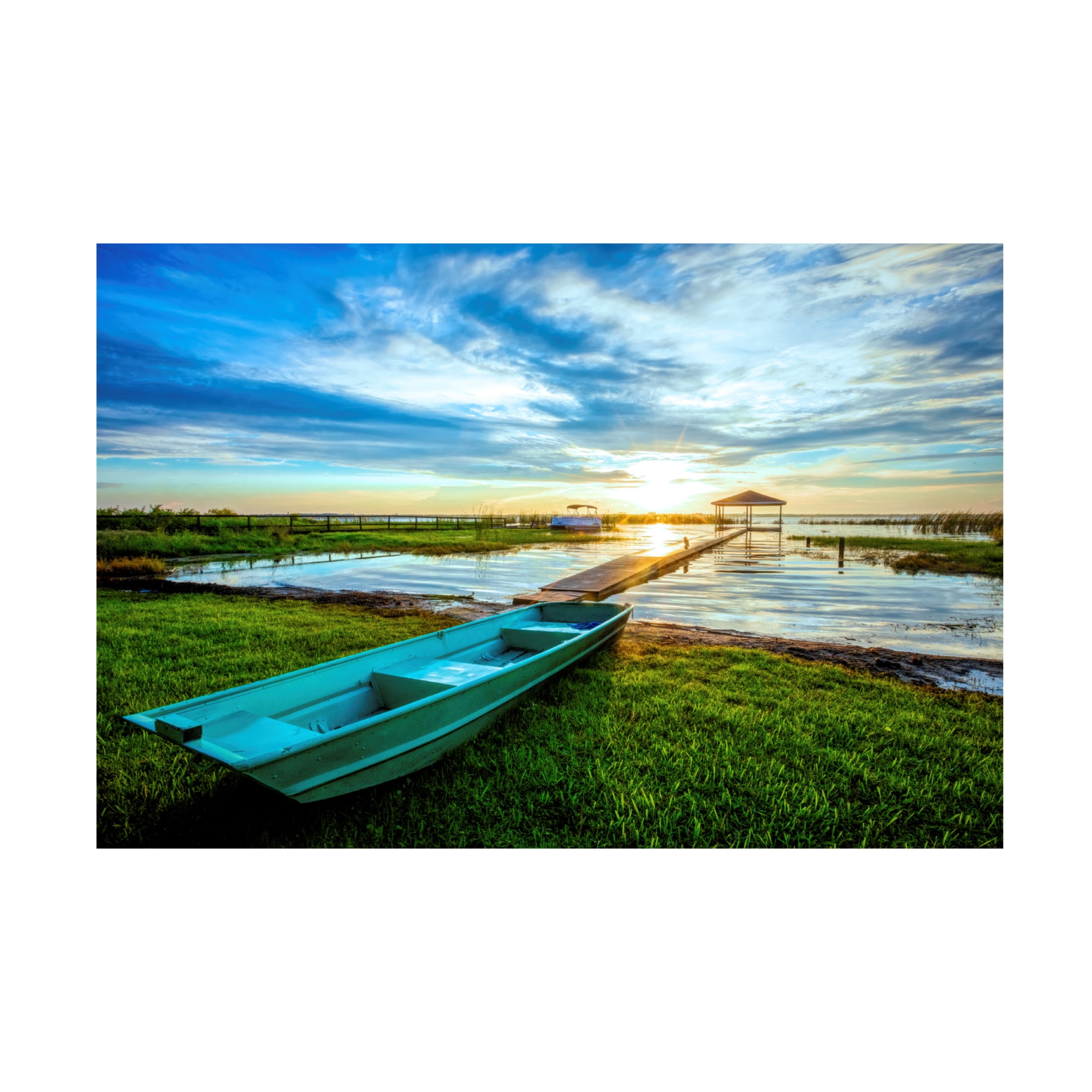 Canvas Wall Art - Celebrate Life Gallery 'Rowboat at the Waters Edge' Wall Art for Living Room, Bedroom, or Office Décor by Trademark Fine Art - 47 x 30 Inches