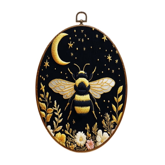 Canvas Wall Art Celestial Floral Gothic Witchy Bumble Bee Stars Moon Flowers Floral patterns Oval Framed Canvas Prints Vintage Wall Hanging Decor for Home Decorations 8.6"x11.4"
