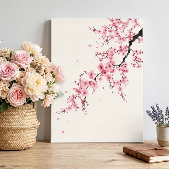 Canvas Wall Art Cherry Blossoms Canvas Art Print Watercolor Pink Floral Pictures Wall Decor for Living Room Bedroom Artwork Decorations Stretched Framed Ready to Hang 8"x10"