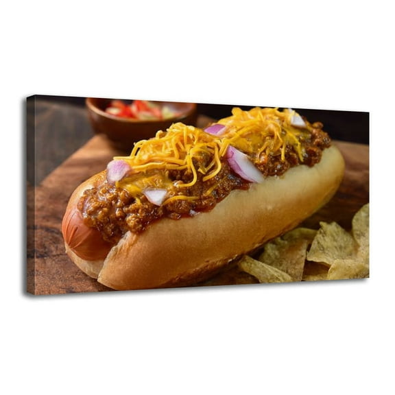 Canvas Wall Art Chili Dog Wall Decor for Living Room Bathroom Bedroom Office 20" x 40" Art Paintings, Ready to Hang