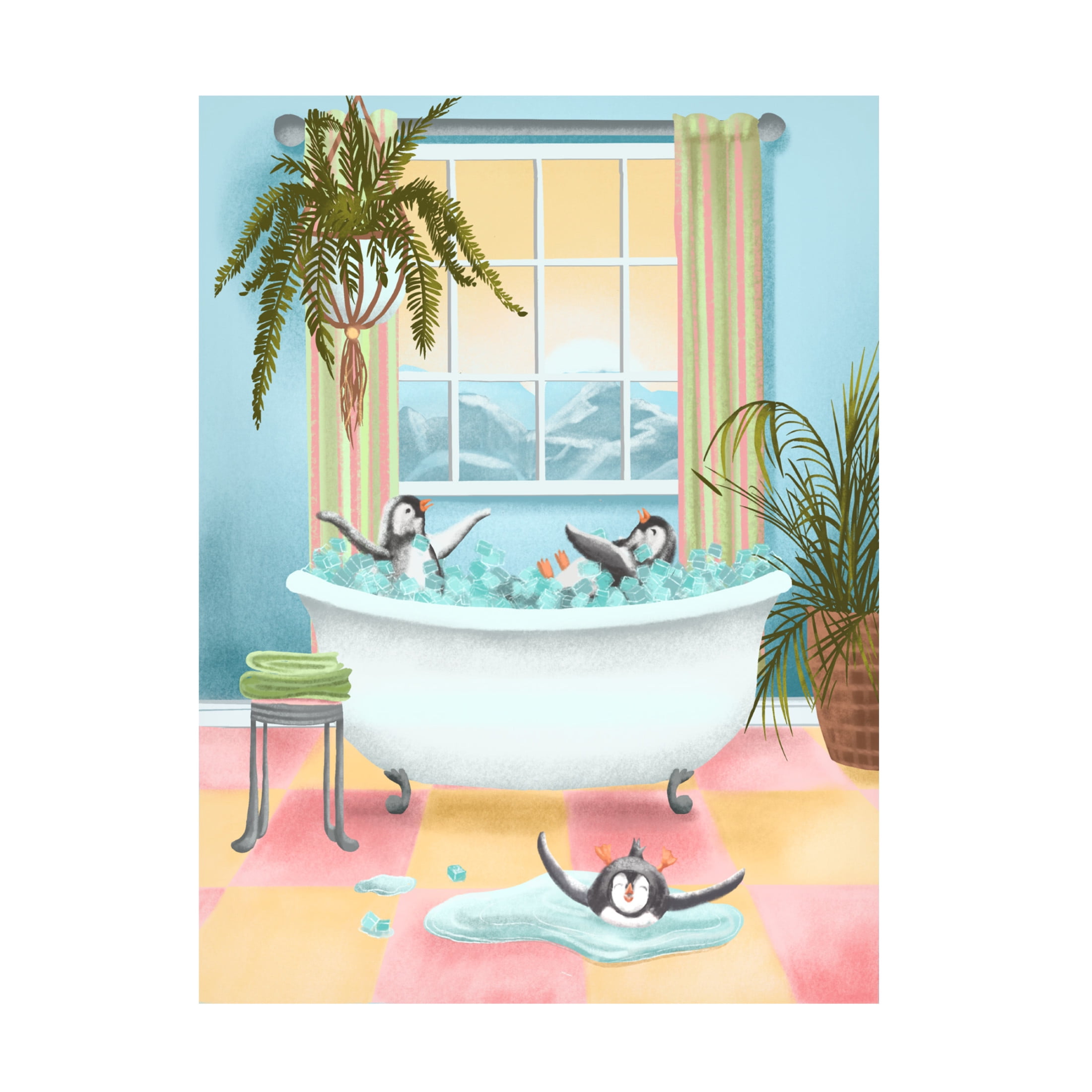 Canvas Wall Art - Christine Rotolo 'Arctic Animals in Tubs Penguins 3' Wall Art for Living Room, Bedroom, or Office Décor by Trademark Fine Art - 35 x 47 Inches