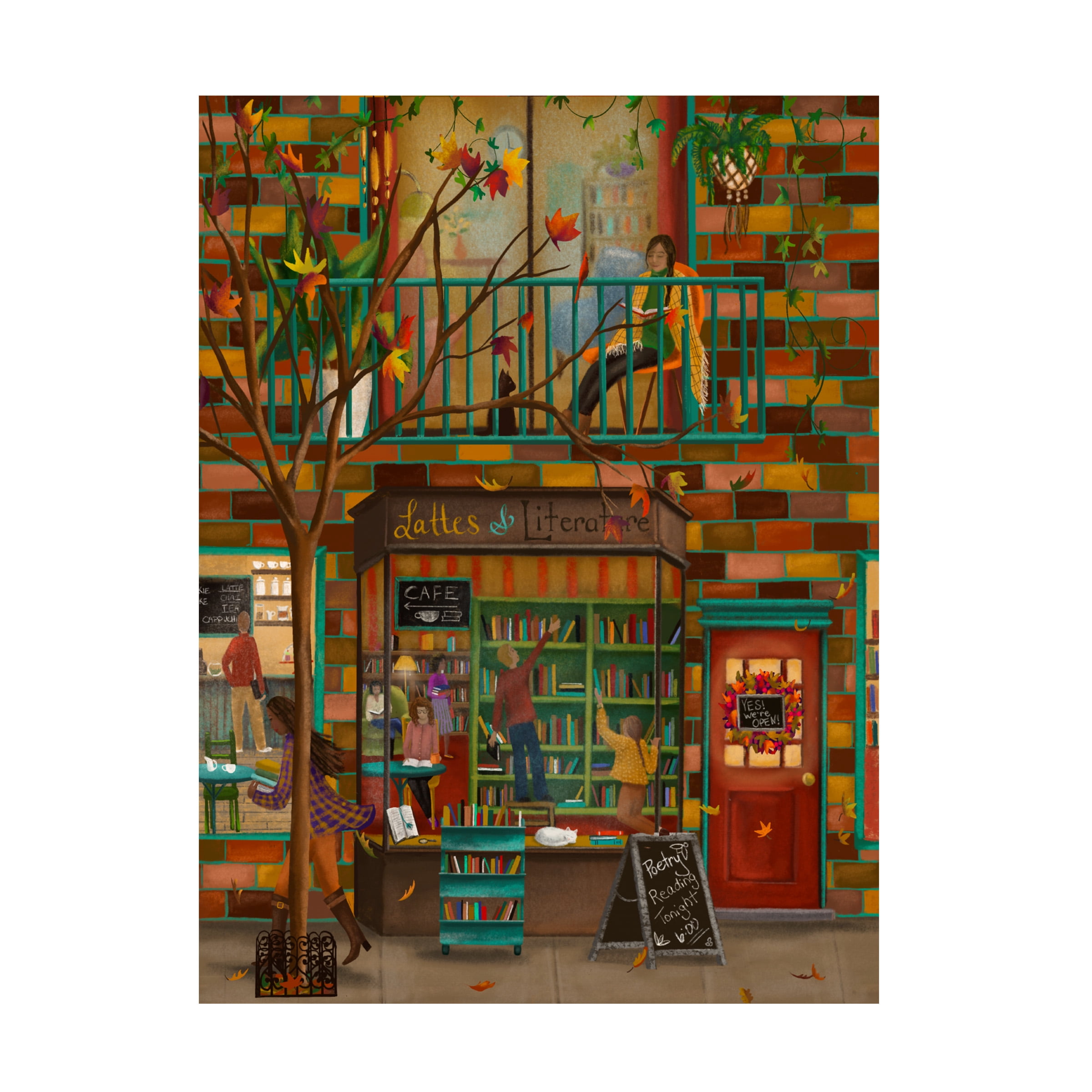 Canvas Wall Art - Christine Rotolo 'Cafe Bookstore' Wall Art for Living Room, Bedroom, or Office Décor by Trademark Fine Art - 35 x 47 Inches
