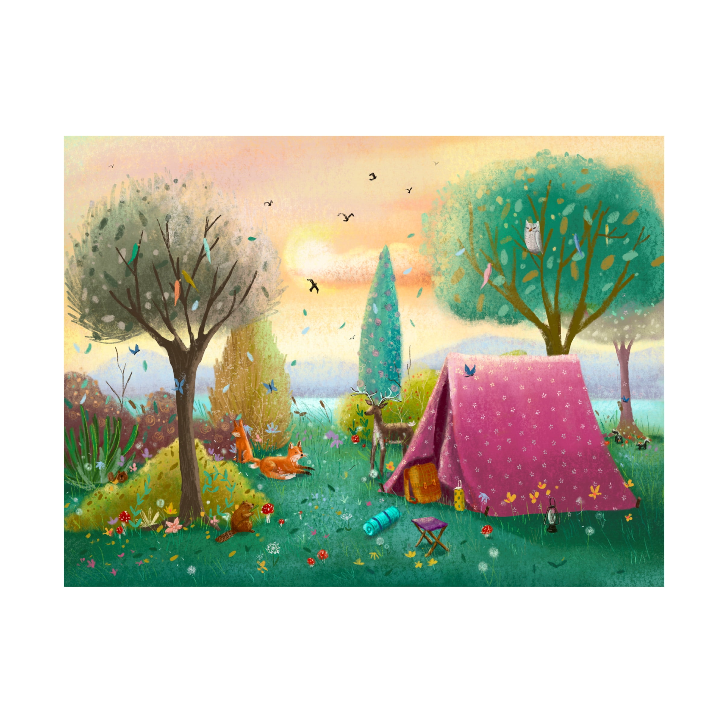 Canvas Wall Art - Christine Rotolo 'Camping With Forest Animals' Wall Art for Living Room, Bedroom, or Office DÃ©cor by Trademark Fine Art - 32 x 24 Inches