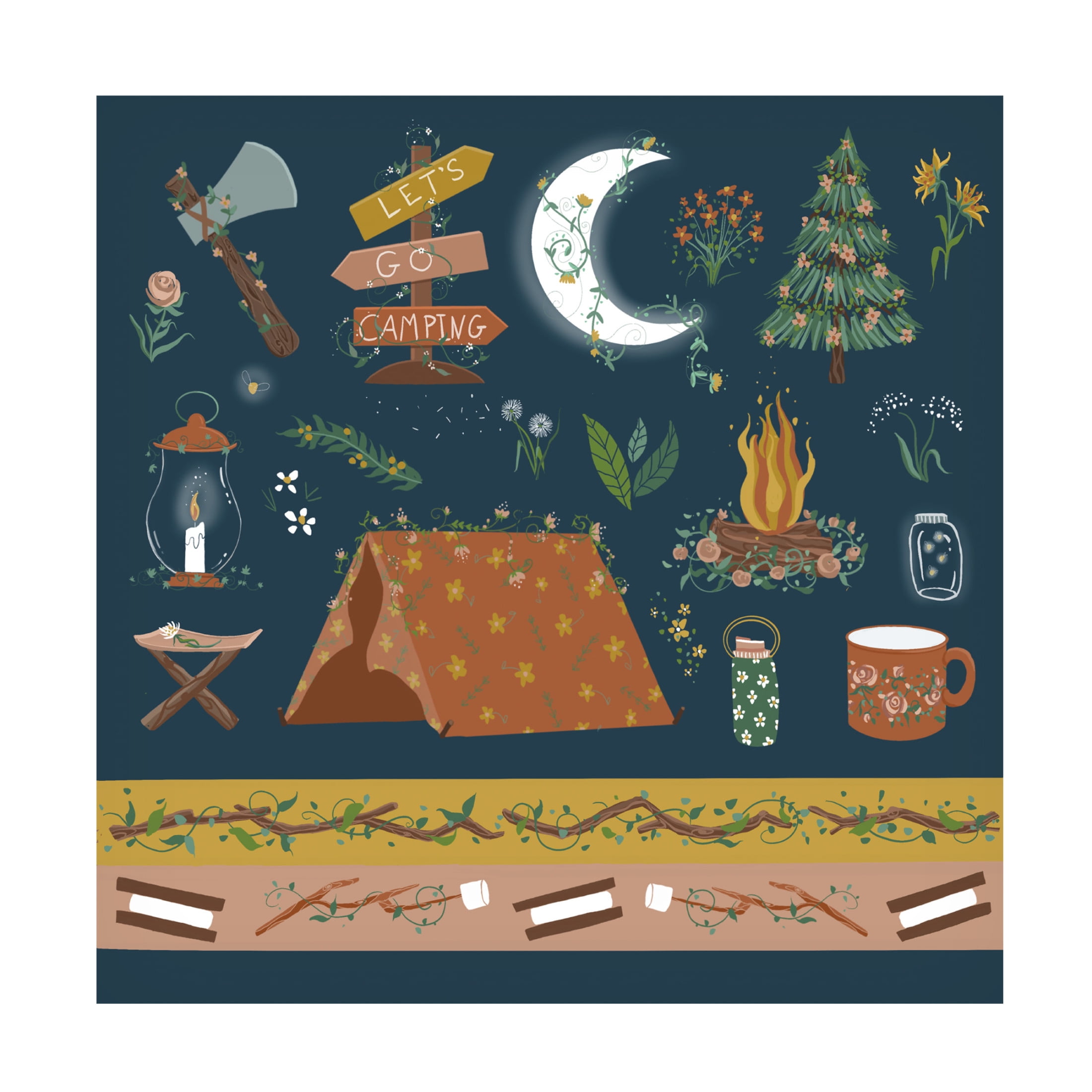 Canvas Wall Art - Christine Rotolo 'Camping Gear' Wall Art for Living Room, Bedroom, or Office Décor by Trademark Fine Art - 14 x 14 Inches