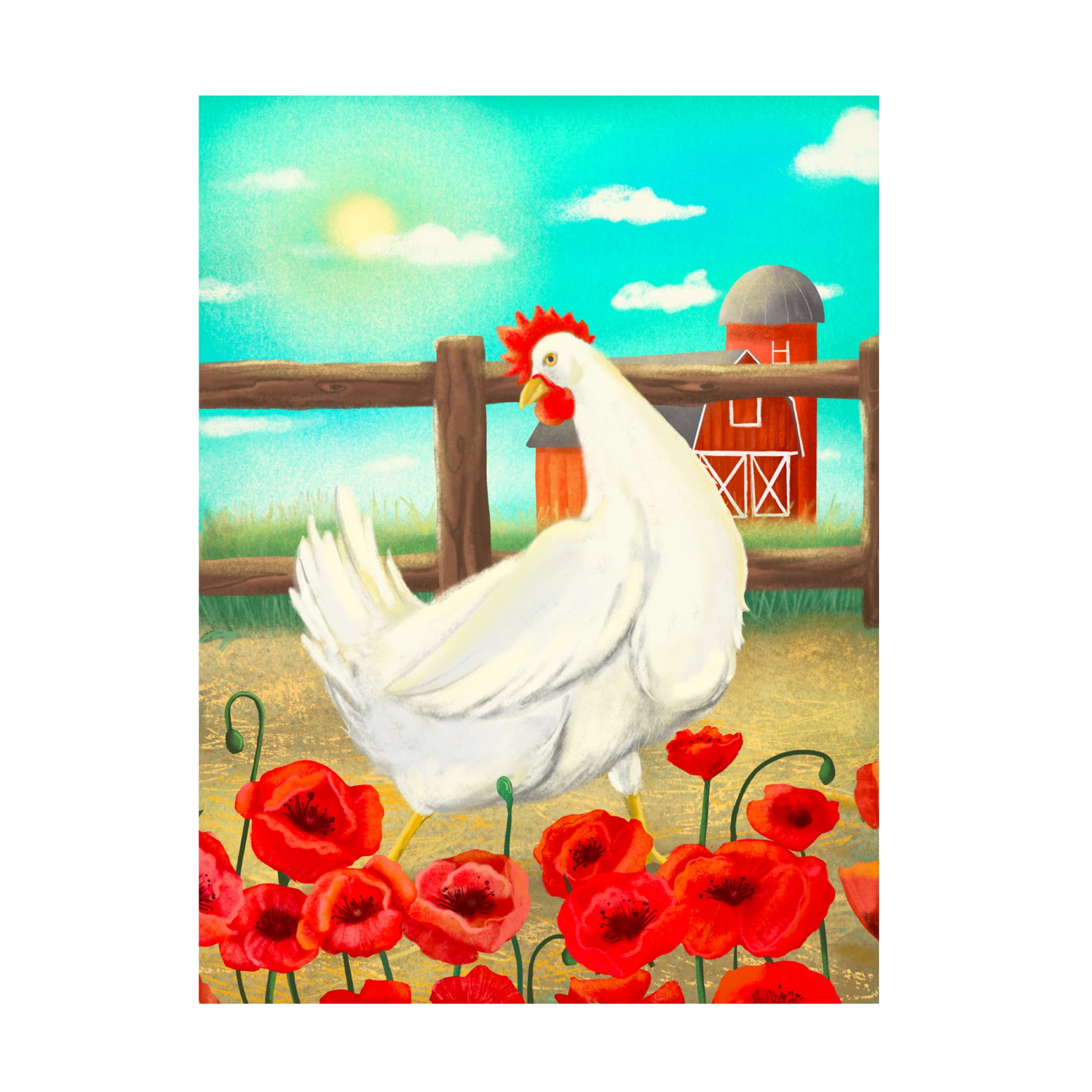 Canvas Wall Art - Christine Rotolo 'Chicken With Poppies' Wall Art for Living Room, Bedroom, or Office Décor by Trademark Fine Art - 18 x 24 Inches