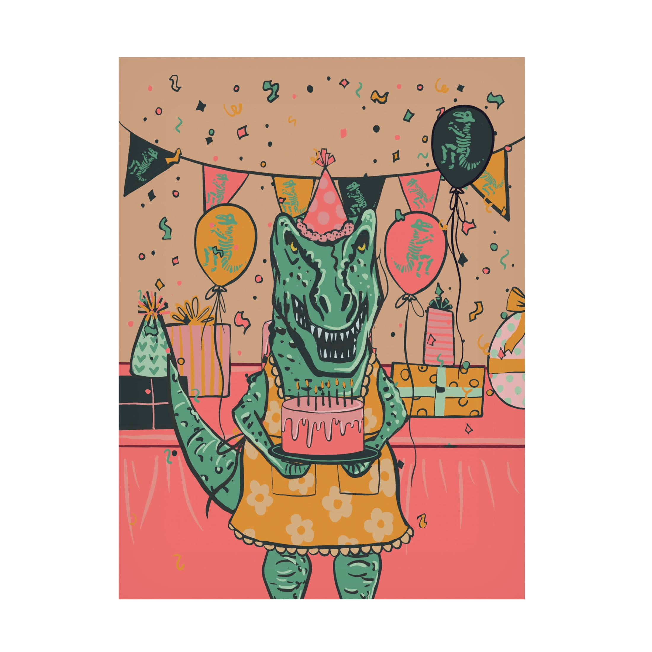 Canvas Wall Art - Christine Rotolo 'Dinosaur Birthday' Wall Art for Living Room, Bedroom, or Office Décor by Trademark Fine Art - 14 x 19 Inches