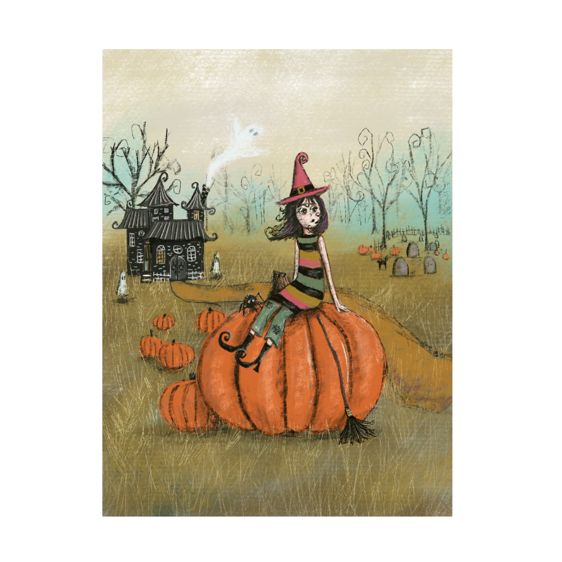 Canvas Wall Art - Christine Rotolo 'Halloween Witch with Pumpkin' Wall Art for Living Room, Bedroom, or Office Décor by Trademark Fine Art - 14 x 19 Inches