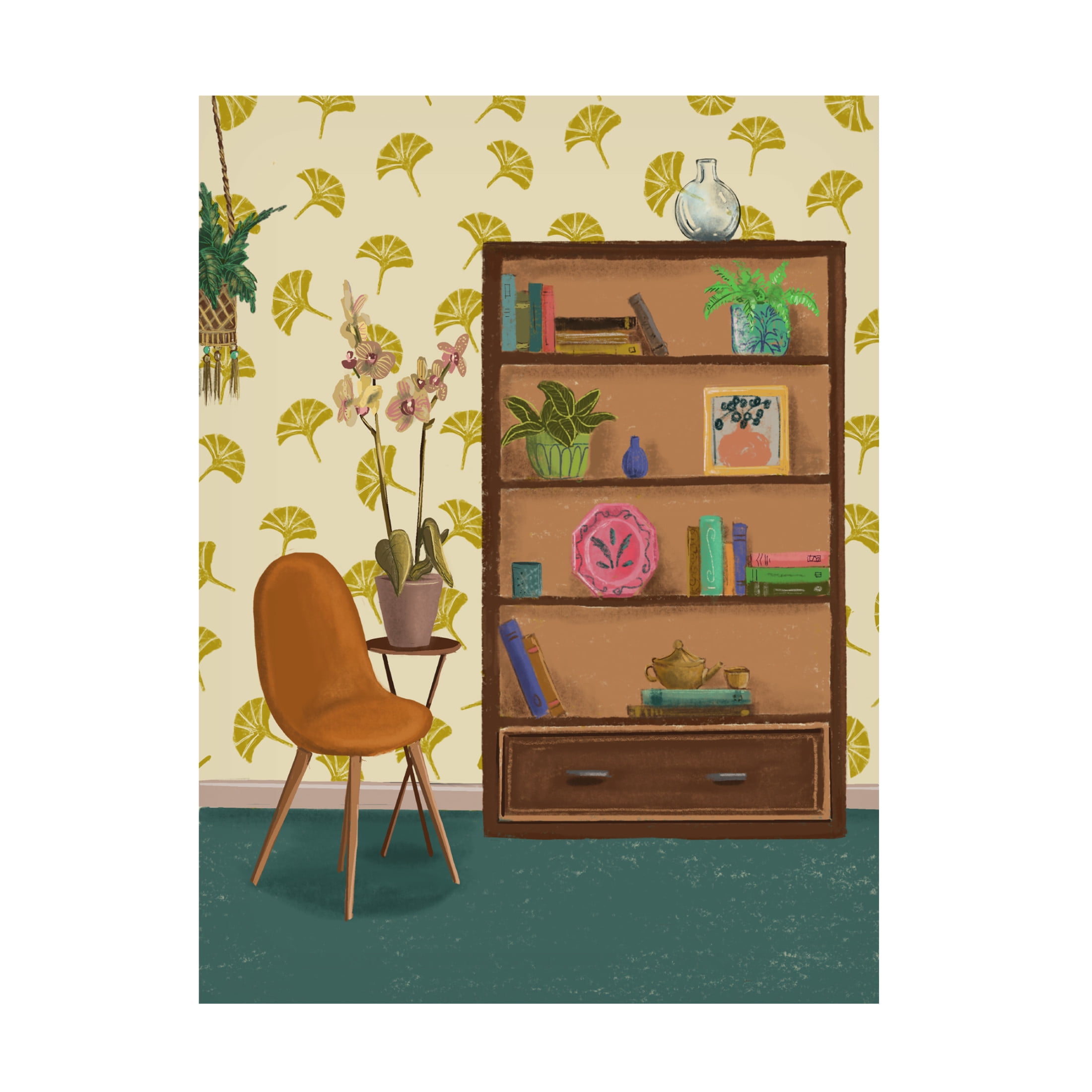 Canvas Wall Art - Christine Rotolo 'Interior Modern Bookcase' Wall Art for Living Room, Bedroom, or Office Décor by Trademark Fine Art - 14 x 19 Inches