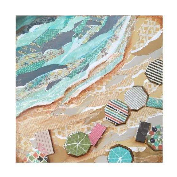 Canvas Wall Art - Christine Rotolo 'Mixed Media Beach Day' Wall Art for Living Room, Bedroom, or Office Décor by Trademark Fine Art - 14 x 14 Inches