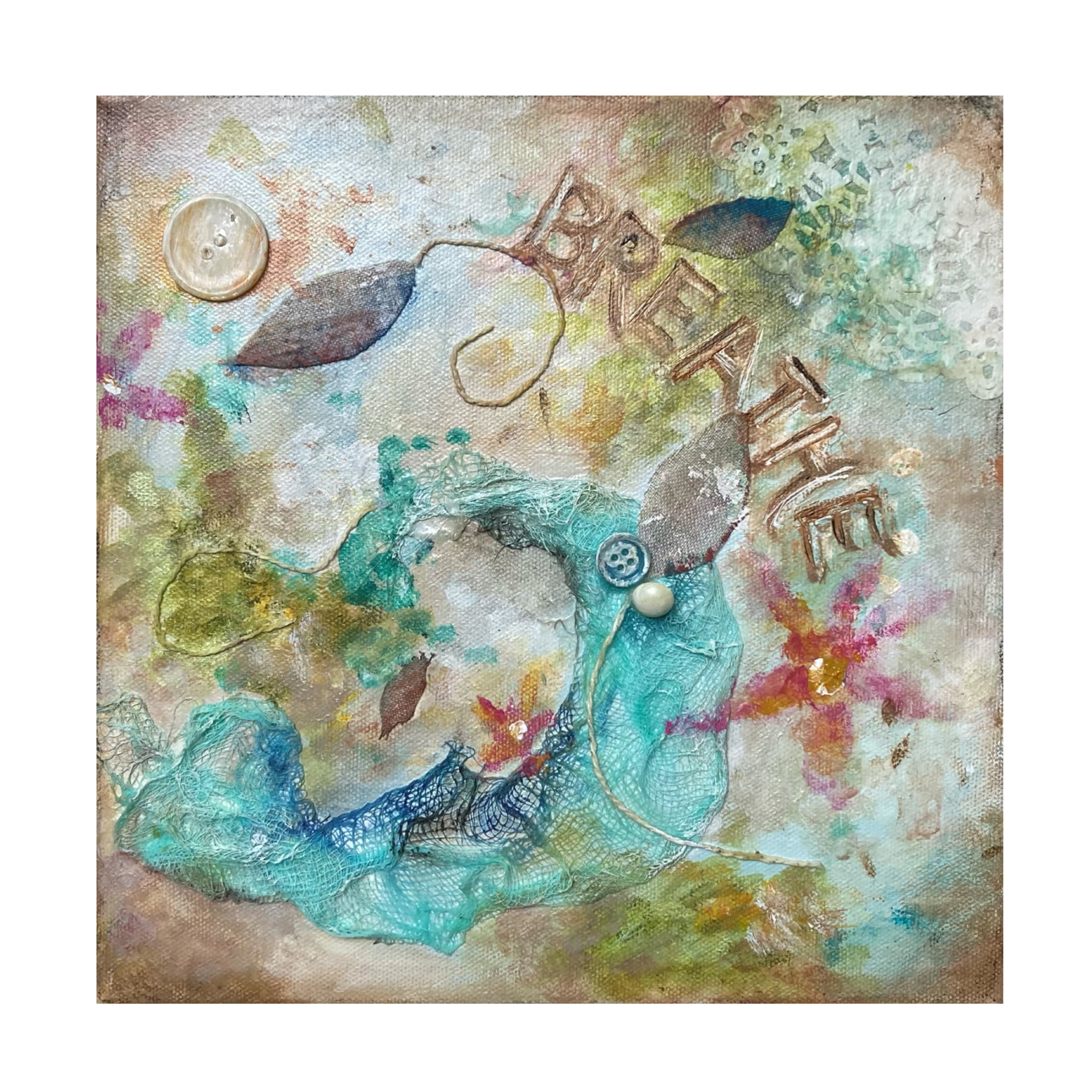 Canvas Wall Art - Christine Rotolo 'Mixed Media Breathe' Wall Art for Living Room, Bedroom, or Office Décor by Trademark Fine Art - 14 x 14 Inches