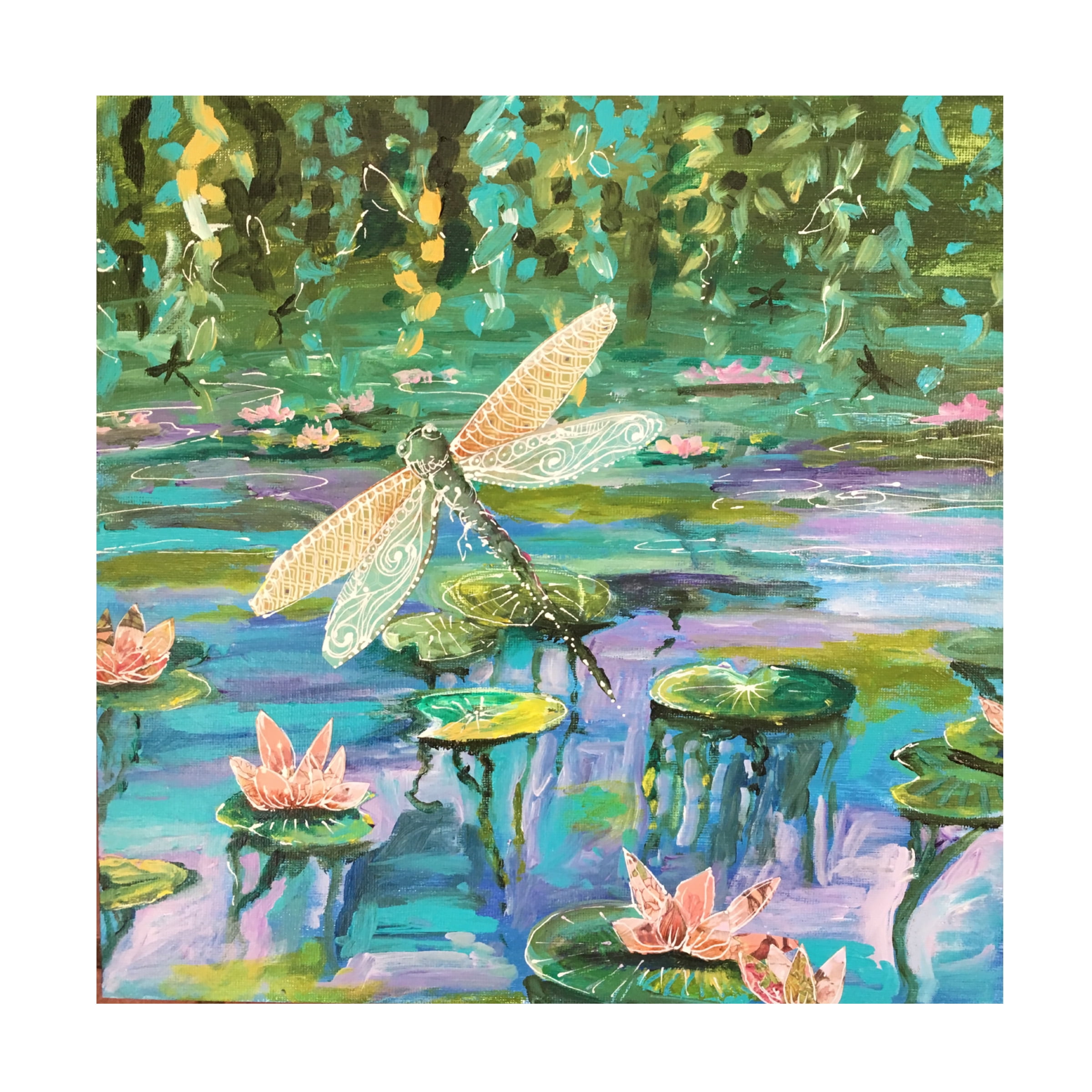 Canvas Wall Art - Christine Rotolo 'Mixed Media Dragonfly' Wall Art for Living Room, Bedroom, or Office DÃ©cor by Trademark Fine Art - 14 x 14 Inches