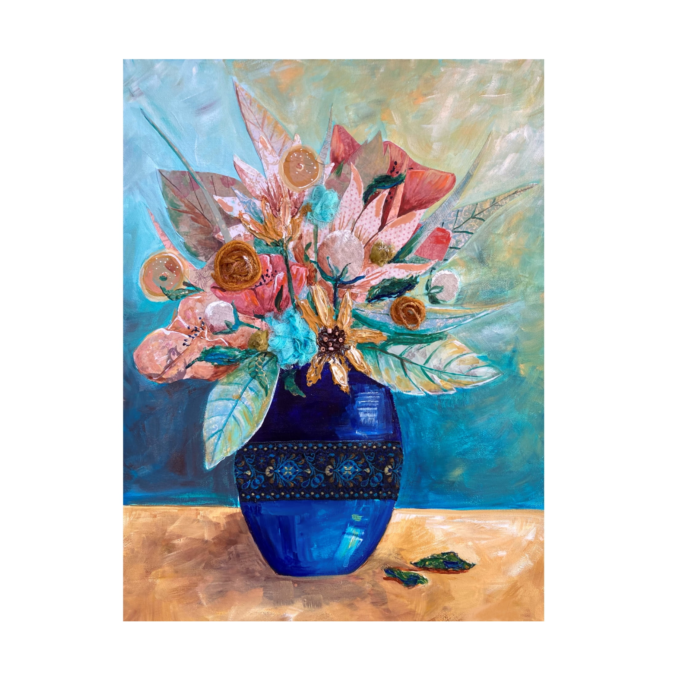 Canvas Wall Art - Christine Rotolo 'Mixed Media Flower Vase' Wall Art for Living Room, Bedroom, or Office Décor by Trademark Fine Art - 35 x 47 Inches