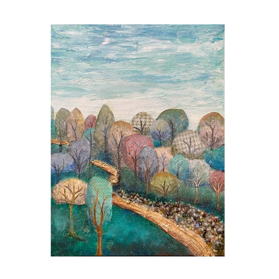 Canvas Wall Art - Christine Rotolo 'Mixed Media Path Through The Trees' Wall Art for Living Room, Bedroom, or Office Décor by Trademark Fine Art - 14 x 19 Inches