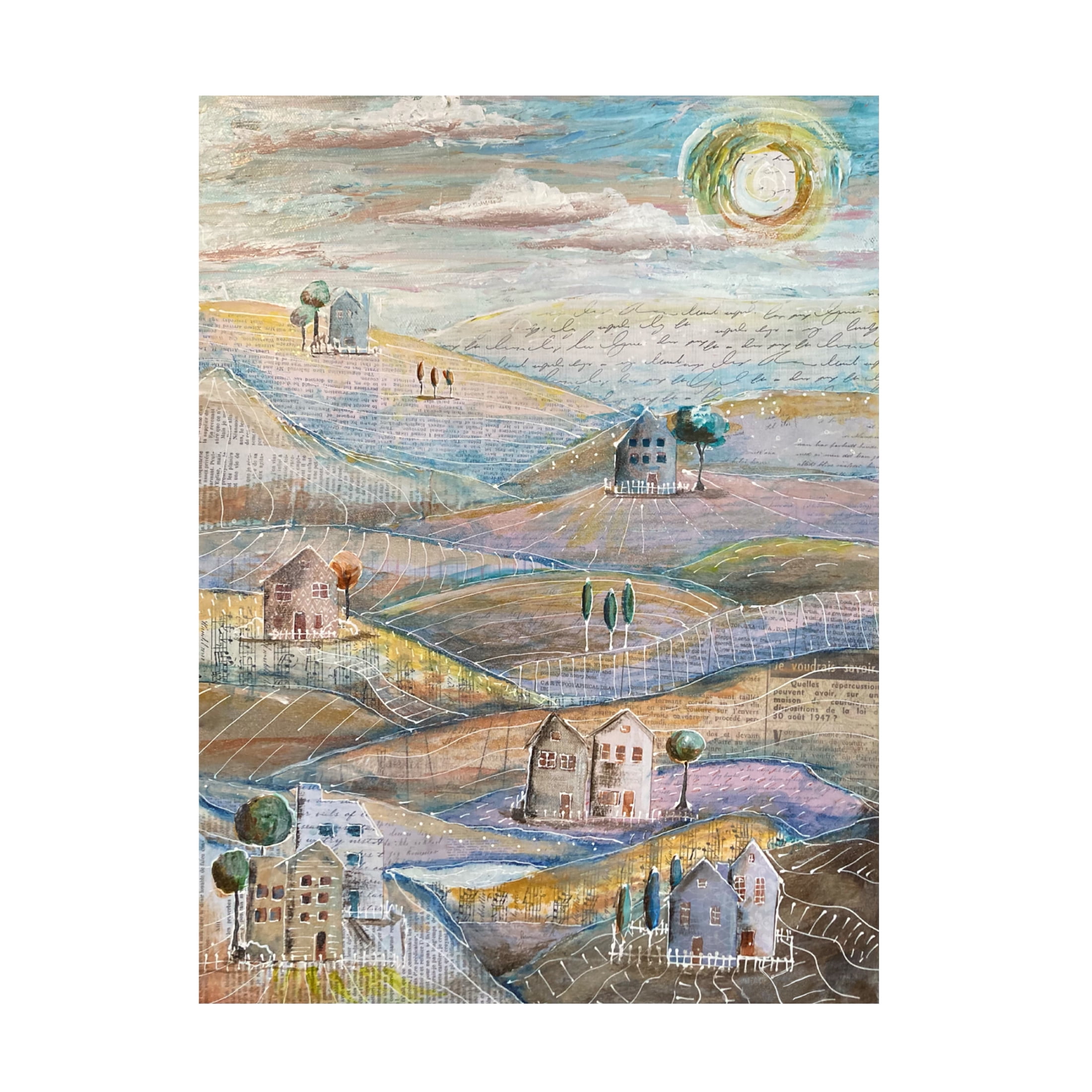 Canvas Wall Art - Christine Rotolo 'Mixed Media Sunny Neighborhood' Wall Art for Living Room, Bedroom, or Office Décor by Trademark Fine Art - 14 x 19 Inches