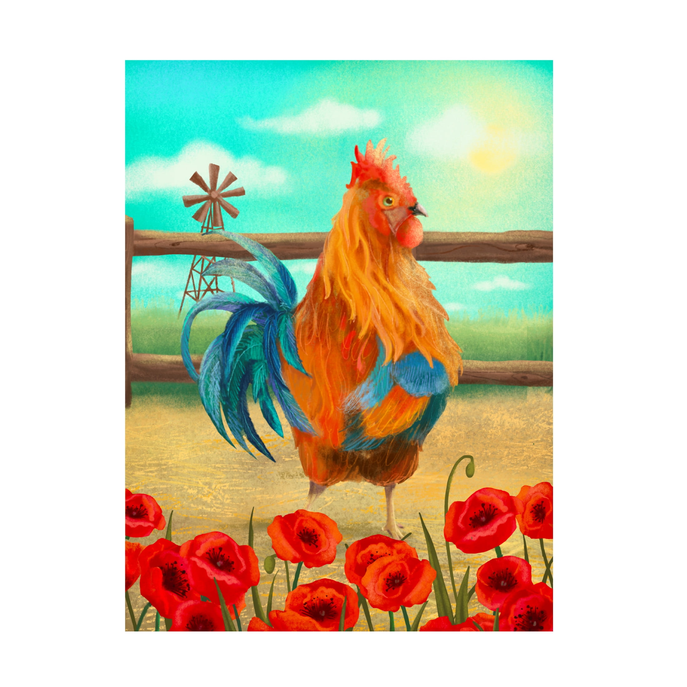 Canvas Wall Art - Christine Rotolo 'Rooster with Poppies' Wall Art for Living Room, Bedroom, or Office Décor by Trademark Fine Art - 24 x 32 Inches