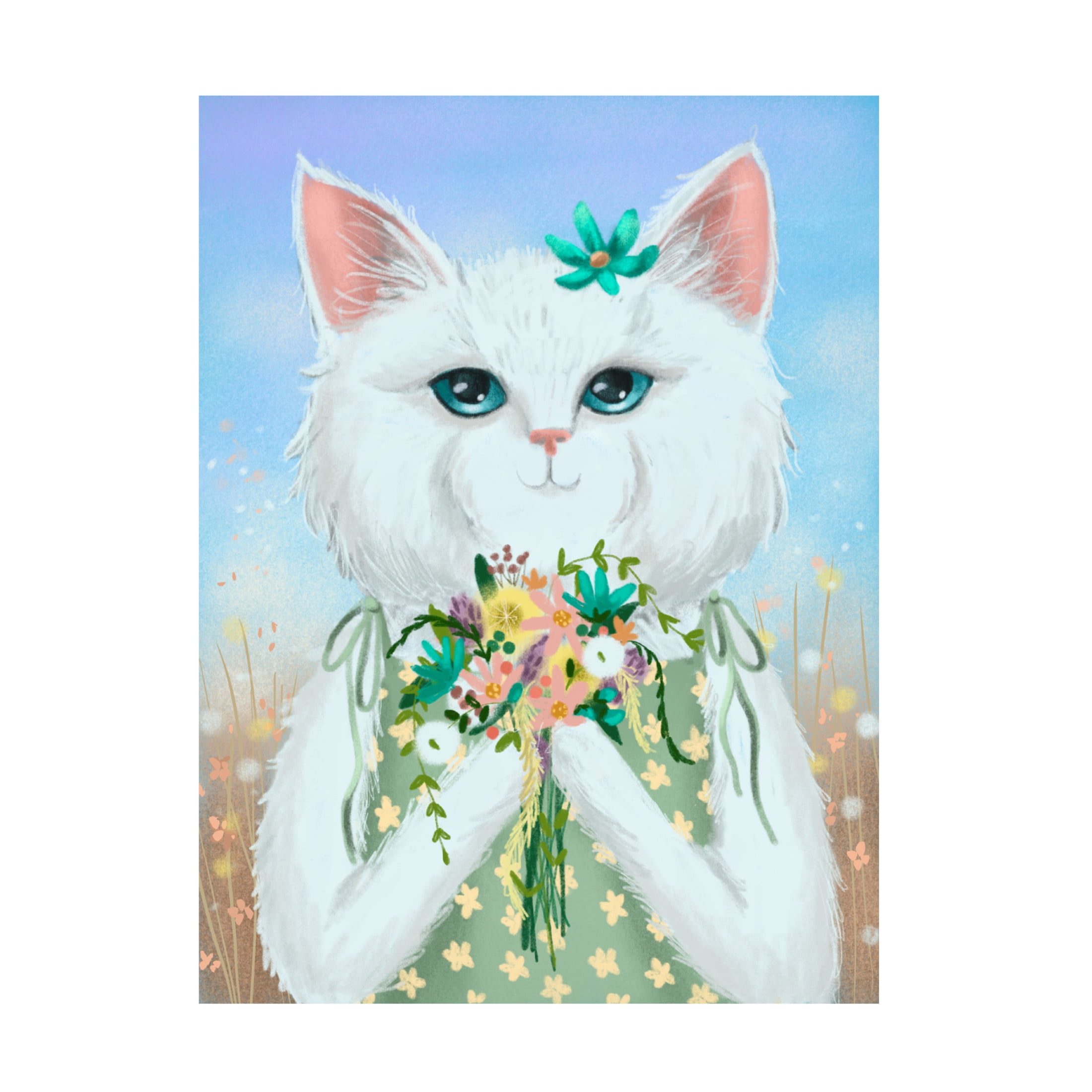 Canvas Wall Art - Christine Rotolo 'Wildflower Cats 3' Wall Art for Living Room, Bedroom, or Office Décor by Trademark Fine Art - 35 x 47 Inches