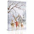 thumbnail image 1 of Canvas Wall Art, Christmas Deer Framed Canvas Prints for Bathroom Hallway, Winter Snowflakes Xmas Tree Forest Cabin Small Gallery Wrapped Wall Decor for Home Office, Gifts, 8"x10" Ship Next Day, 1 of 9