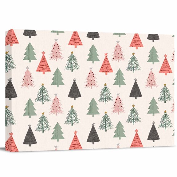 Canvas Wall Art, Christmas Framed Artwork for Living Room, Xmas Pine Tree Cartoon Winter Snowflake Gallery Wrapped Canvas Prints Art Ready to Hang Wall Decor for Bathroom Hallway, 10"x8"