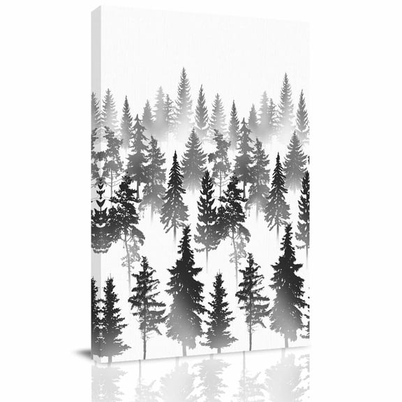 Canvas Wall Art, Christmas Framed Canvas Prints for Kitchen Bedroom, Black Forest Tree Fall Foggy Abstract Landscape Small Gallery Wrapped Wall Decor for Home Office, Gifts, 8"x12" Ship Next Day