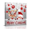thumbnail image 1 of Canvas Wall Art, Christmas Framed Canvas Prints for Living Room Bathroom, Cute Santa Claus Reindeer Red Xmas Balls Snowy Grey Gallery Wrapped Wall Decor for Home Office, Gifts, 12"x12" Ship Next Day, 1 of 9