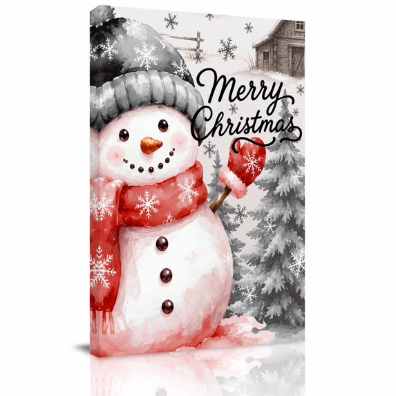 Canvas Wall Art, Christmas Grey Snowman Framed Canvas Prints for Bedroom Dining Room, Winter Snowflakes Rustic Xmas Trees Large Gallery Wrapped Wall Decor for Home Office, Gifts, 20"x24"