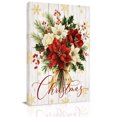 thumbnail image 1 of Canvas Wall Art, Christmas Poinsettia Framed Canvas Prints for Bedroom Dining Room, Xmas Winter Floral Snowflake Wooden Large Gallery Wrapped Wall Decor for Home Office, Gifts, 20"x24" Ship Next Day, 1 of 9