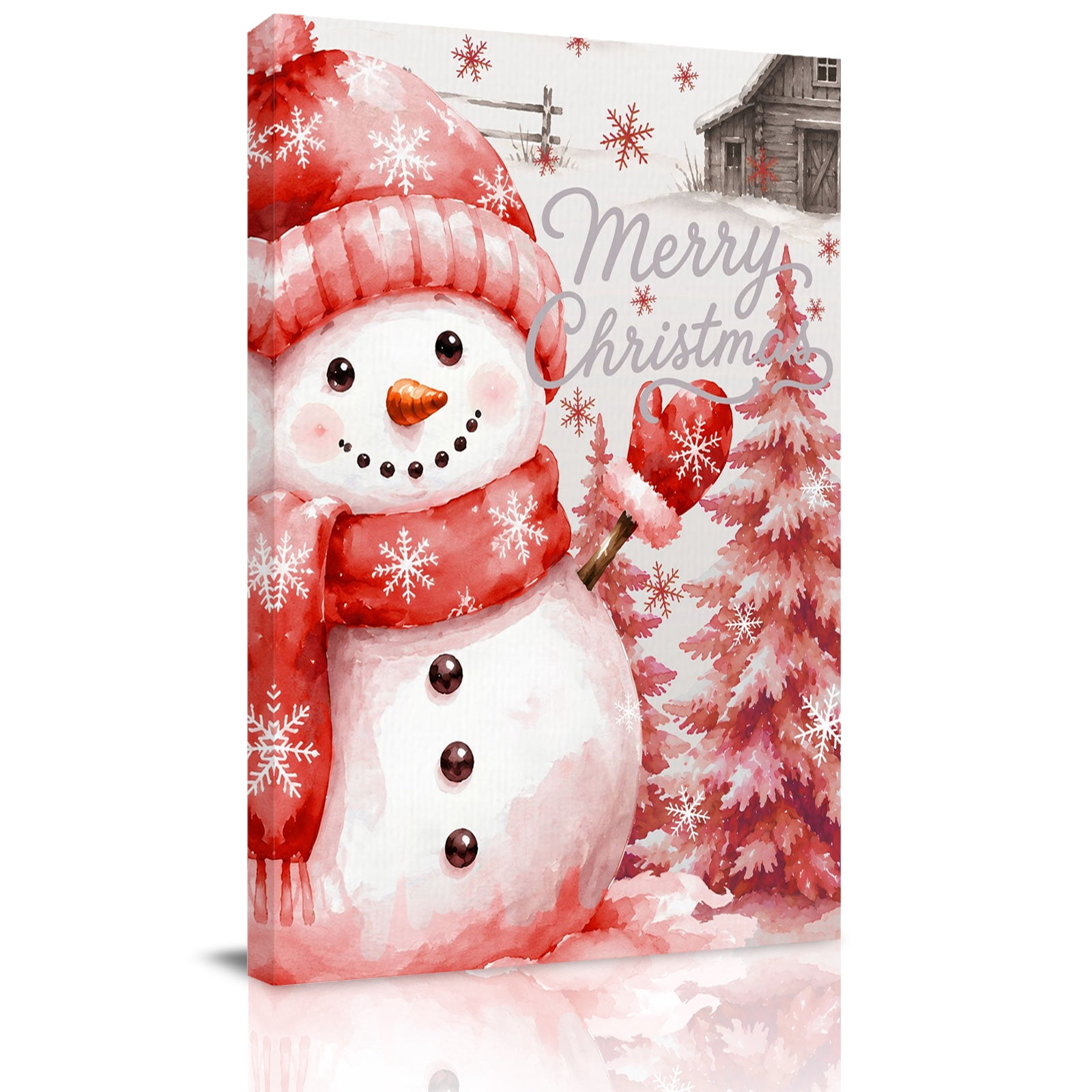 Sticky Note Snowflake Canvas Wall Art, Christmas Red Snowman Framed Canvas Prints for Hallway ...
